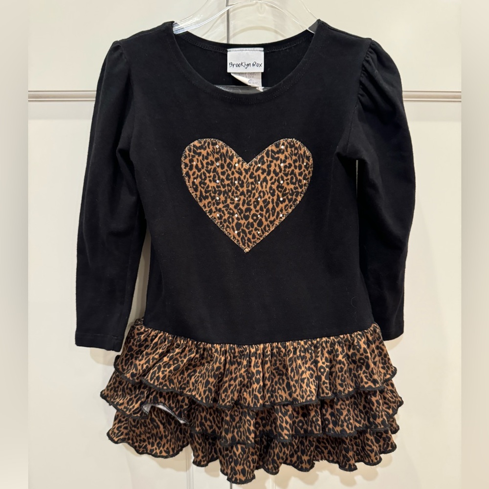 Black Dress with Leopard Heart & Ruffle Skirt
